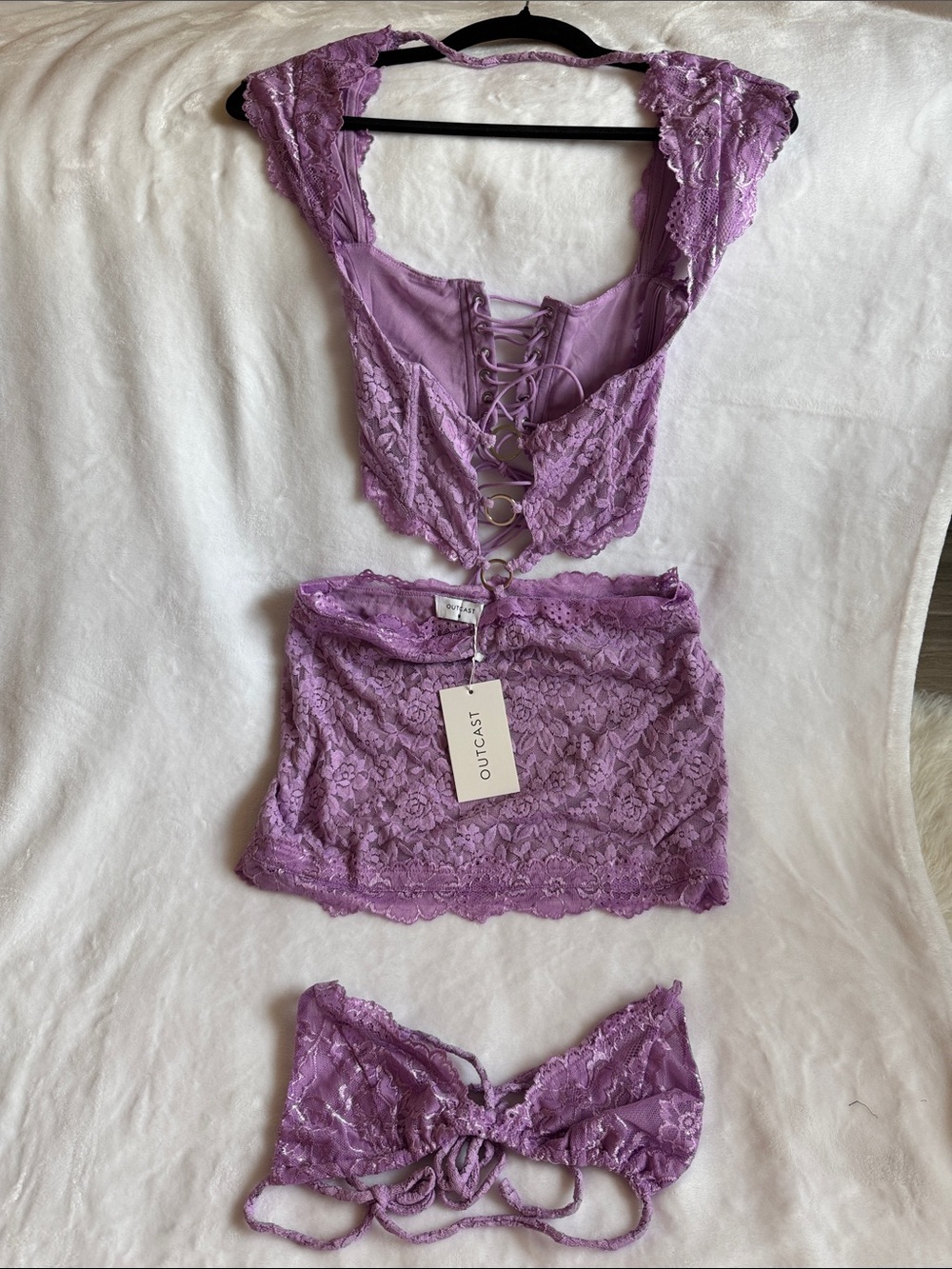 Outcast Lavender Lace Three-Piece Intimate Set - Bralette, Skirt & Panty